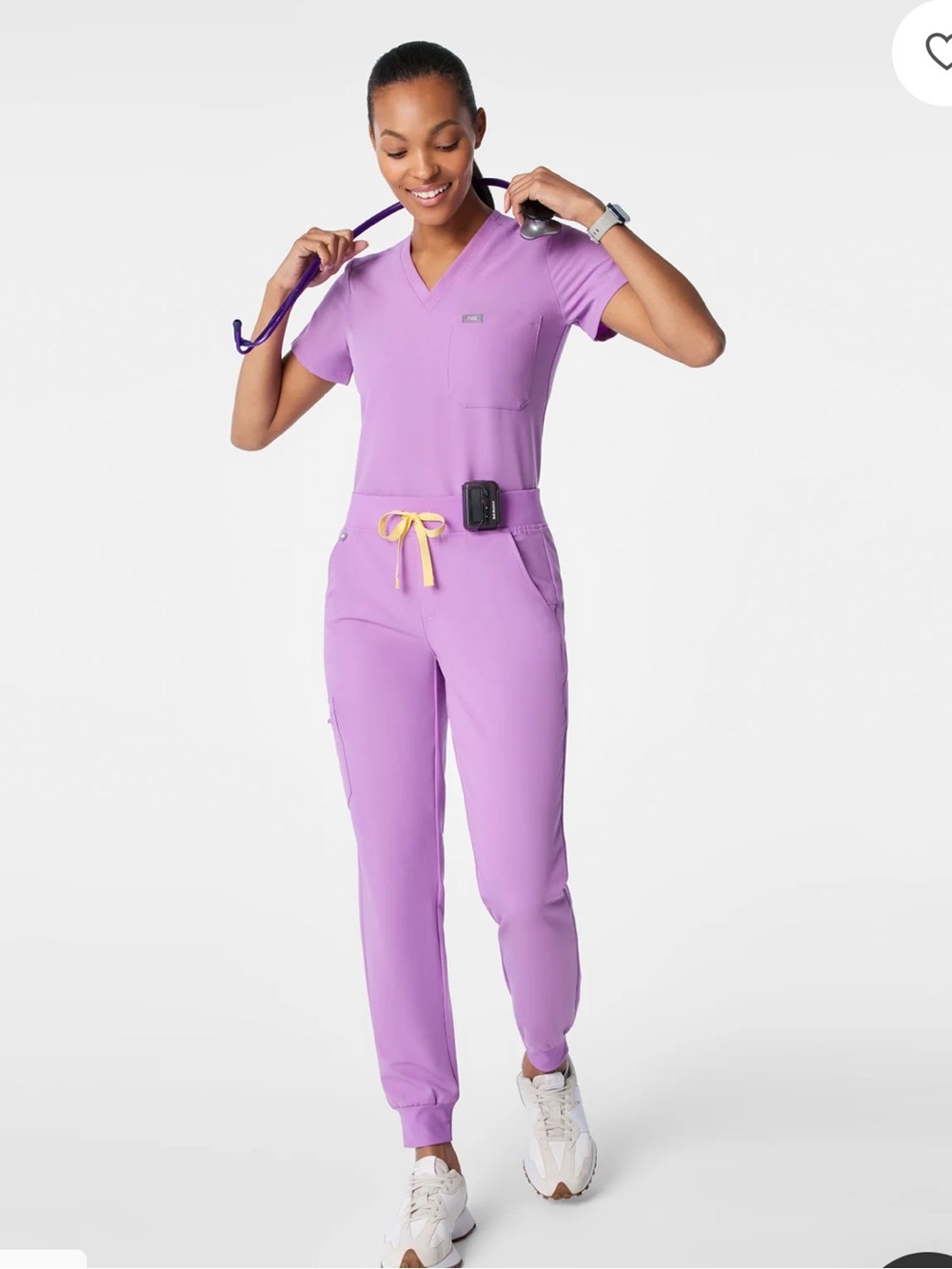 FIGS Lavender V-Neck Scrub Jumpsuit with Yellow Drawstring